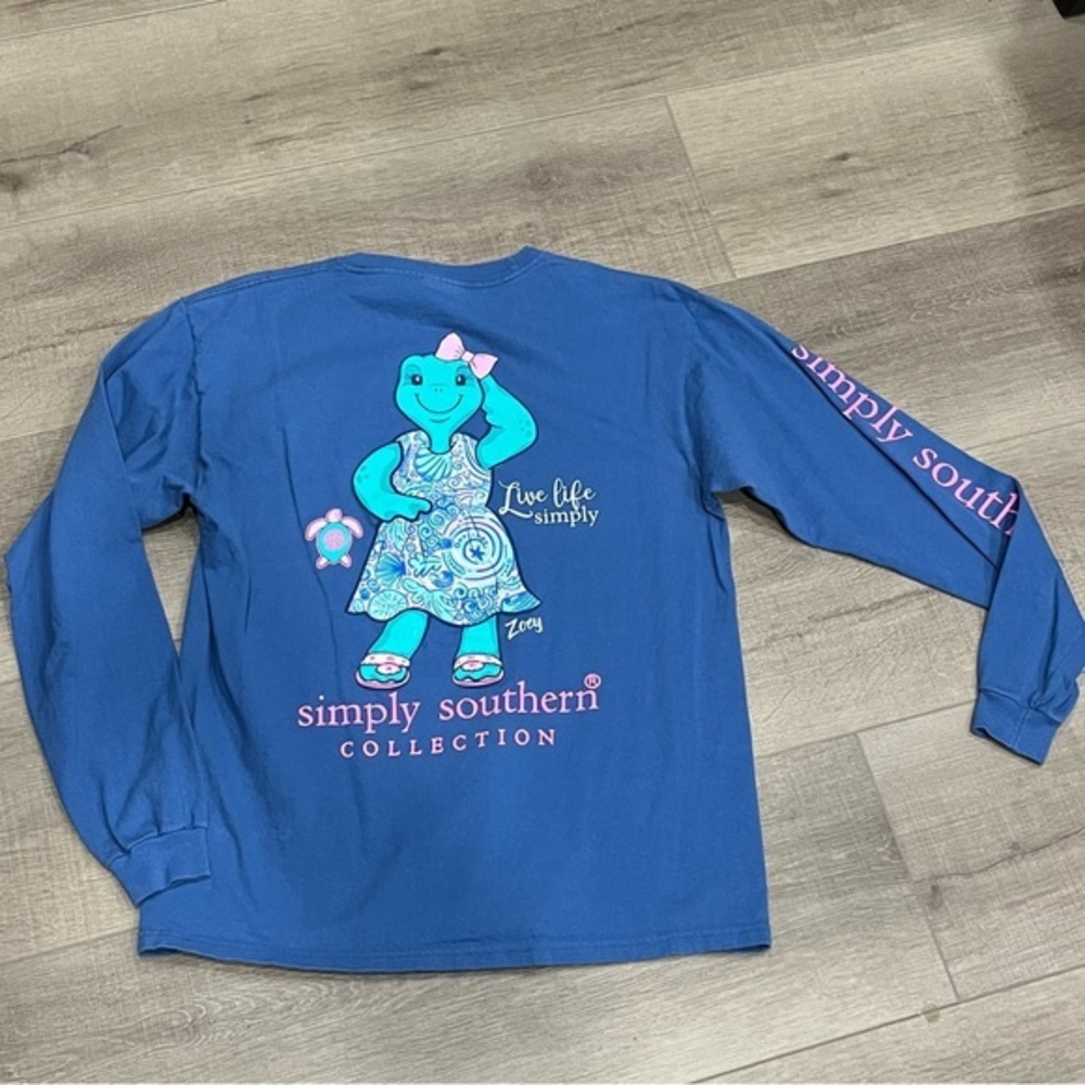 Simply Southern M Blue LS TShirt Live Life Simply Zoey Sea Turtle Graphic Cotton